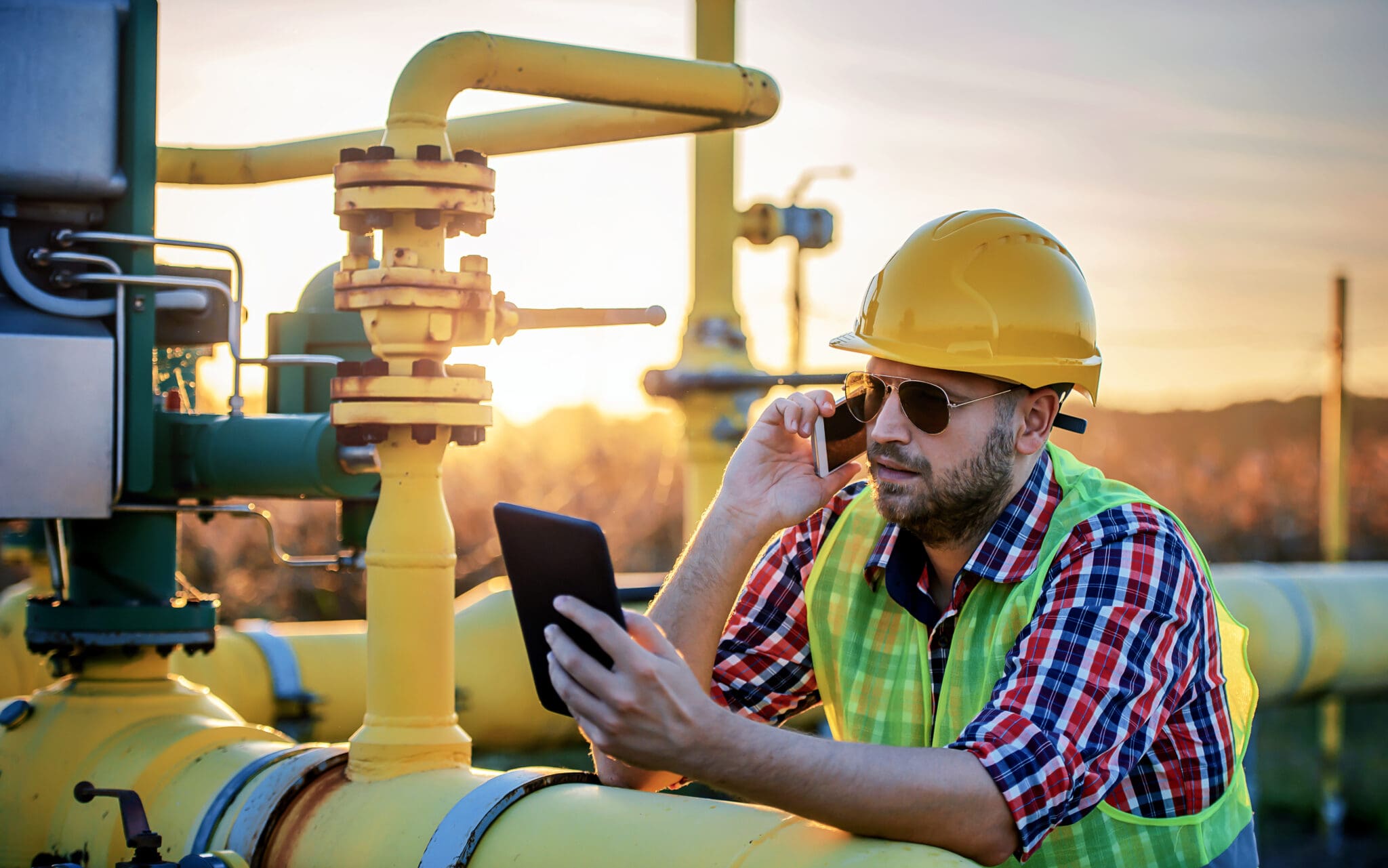 Engineer make inspection on the fuel supply systems. Concept of industry Support remote workers.
