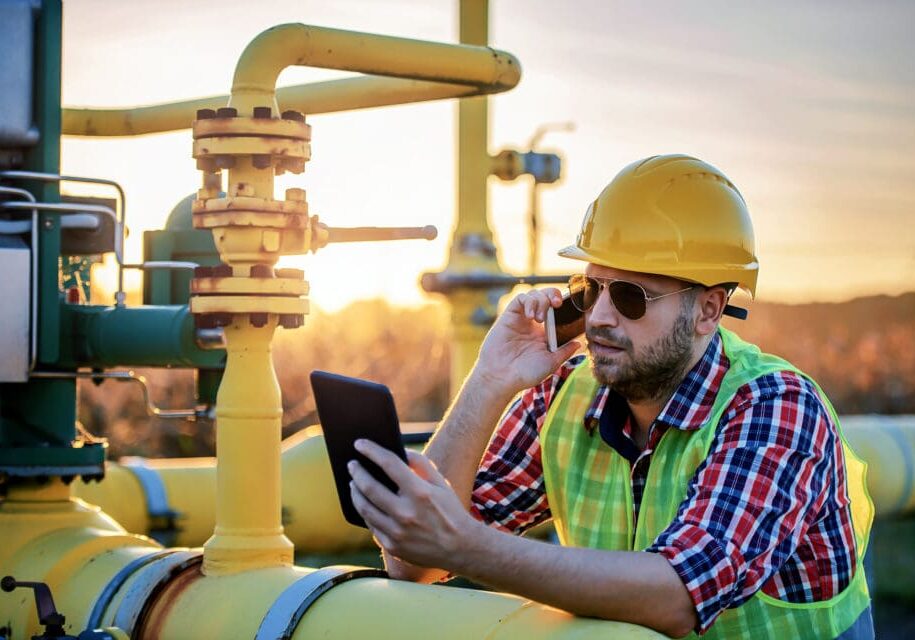 Engineer make inspection on the fuel supply systems. Concept of industry Support remote workers.
